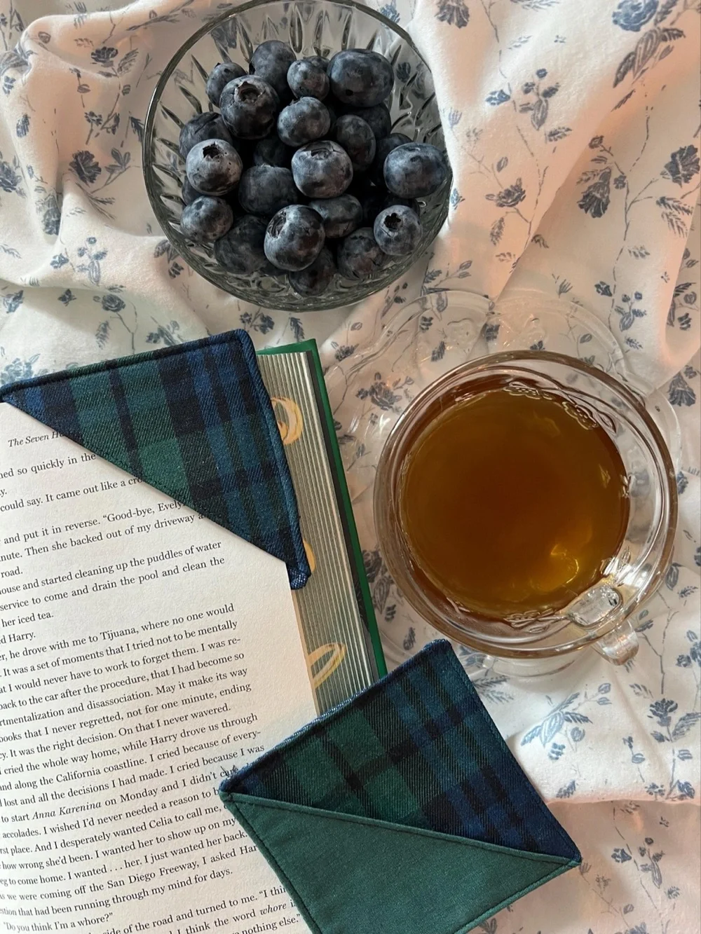 Handmade Navy Green Tartan Plaid Corner Bookmark Set